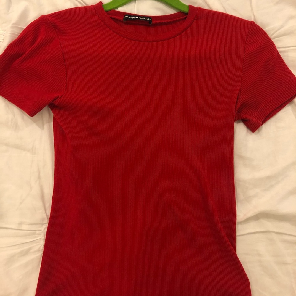 brandy melville red ribbed tee shirt
